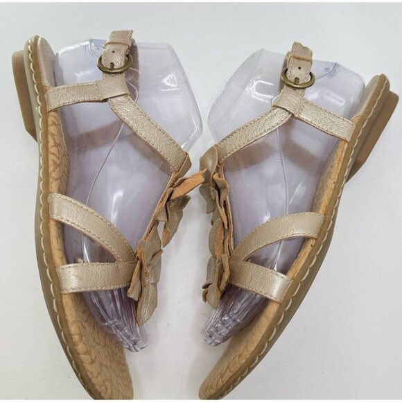B.O.C. Børn Strappy Sandals Platinum Leather Flowers Flat Heel‎ 7/38 Preppy Boho - Picture 8 of 9